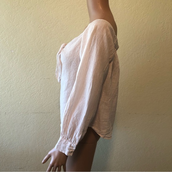 Free People Women’s Size S Elastic Off The Shoulders Shirt Peach/White Stripes - Picture 4 of 16